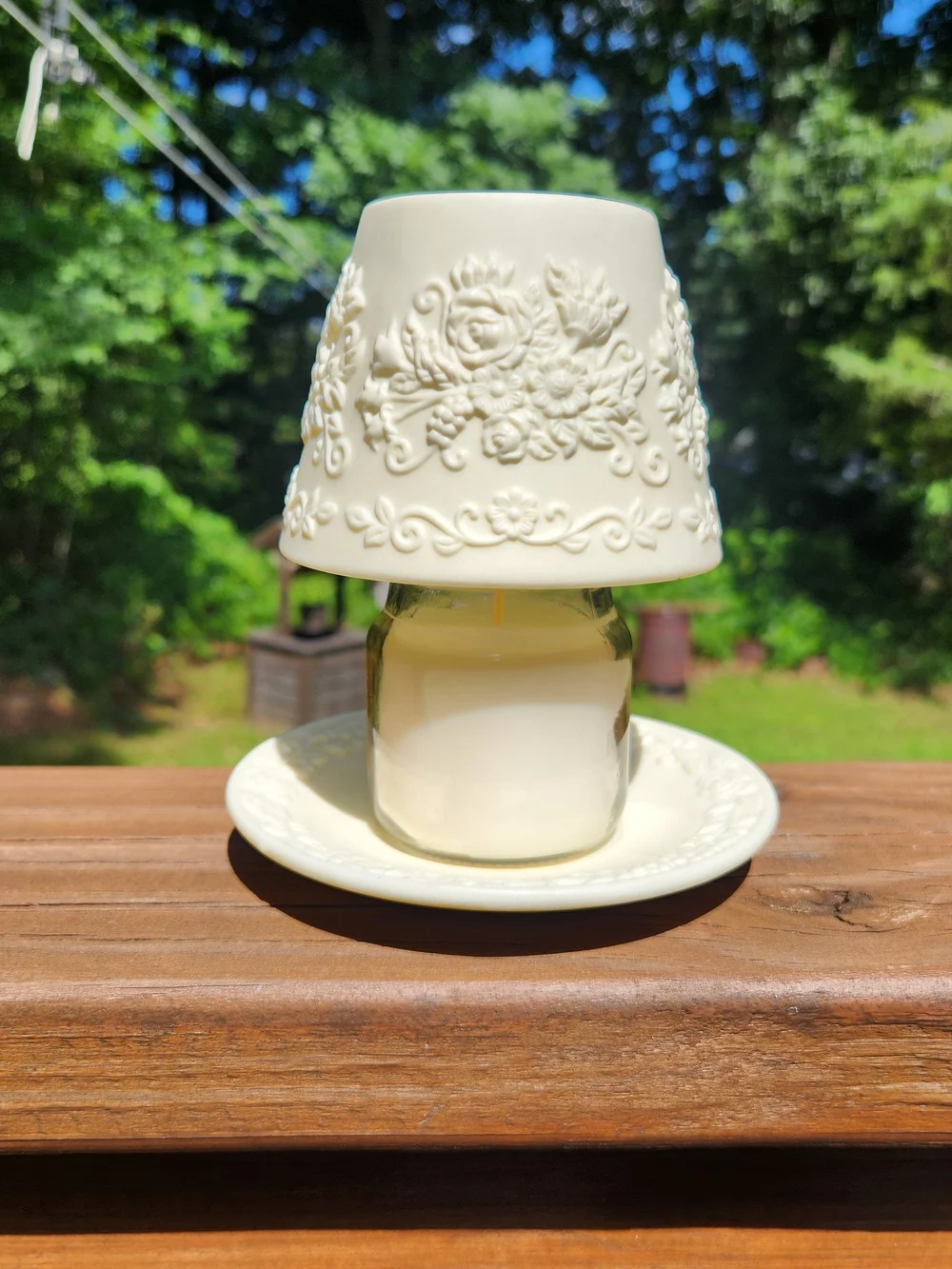 Yankee Candle Bisque Porcelain Floral Shade & Matching Underplate For Small Jar